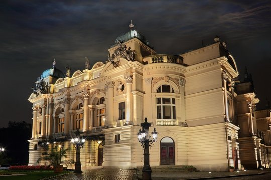 The Juliusz Slowacki Theater building in Krakow old town, Poland