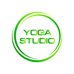Creative circle yoga studio green logo symbol web geometric icon. Decorative modern design art emblem banner vector on isolated white background