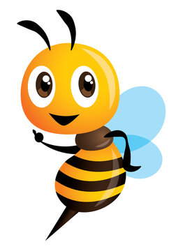 Cartoon cute bee pointing. vector illustration isolated