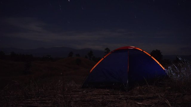 outdoors camping grass highlands mountain in the night star