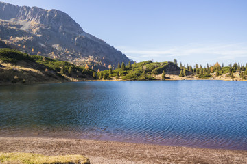 View of the Colbricon lake near San Martino di Castrozza, Trento - Italy