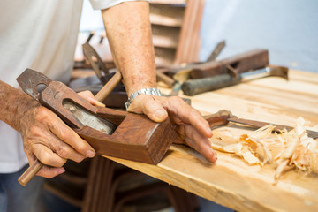 Wood carpenter working timb furniture