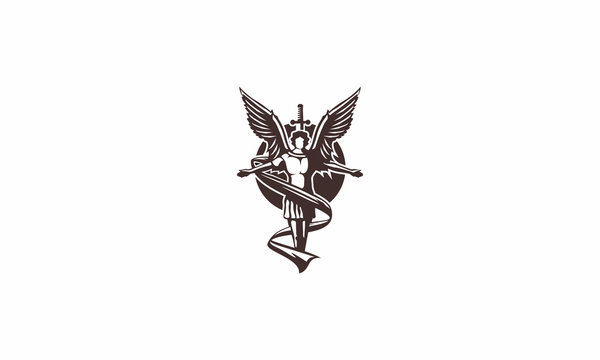 Naklejki angel, sword, wings, roman, ancient, emblem symbol icon vector logo