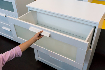 White modern wooden cabinet, drawer or storage
