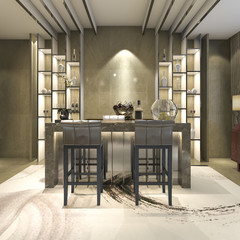 3d rendering white modern and luxury design dining room
