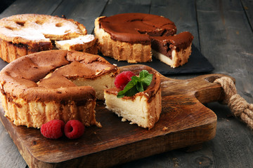 Homemade cheesecake, apple pie and chocolate cheesecakedessert - healthy organic summer dessert pie