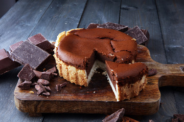 Homemade cheesecake with chocolate dessert - healthy organic summer dessert pie cheesecake. Vanilla Cheese Cake.