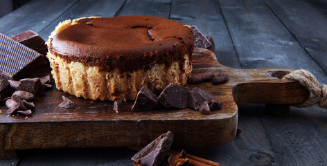 Homemade cheesecake with chocolate dessert - healthy organic summer dessert pie cheesecake. Vanilla Cheese Cake.