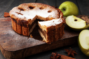 Homemade Organic Apple Pie Dessert on wooden background