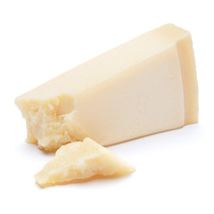 pieces of Parmesan cheese on white background