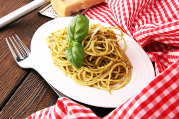Italian pasta with pesto, spaghetti fresh  cuisine