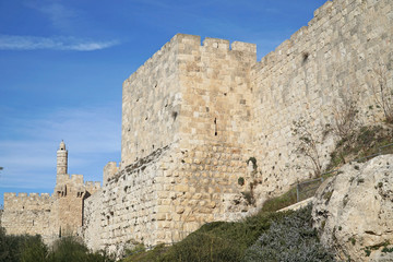Jerusalem, exterior of the Old City Wall, with Tower of David