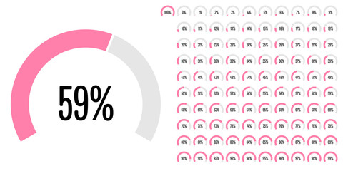 Set of circular sector percentage diagrams from 0 to 100 ready-to-use for web design, user interface (UI) or infographic - indicator with pink