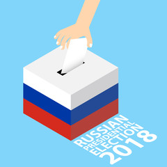 Russian Presidential Election 2018 Vector Illustration Flat Style - Hand Putting Voting Paper in the Ballot Box