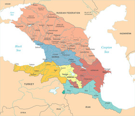 Fototapeta na wymiar Caucasus Region Map - Vector Illustration