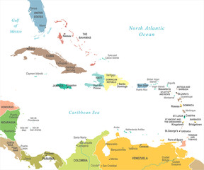 The Caribbean Map - Vector Illustration