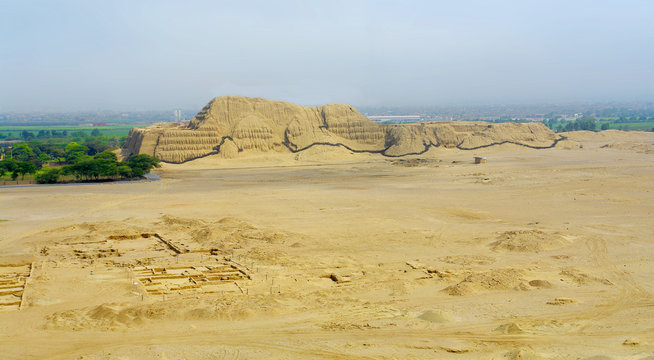 The Huaca del Sol brick temple built by the Moche civilization near Trujillo, Peru
