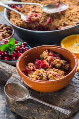 Cranberry, apple  and hazelnut crumble