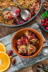 Cranberry, apple  and hazelnut crumble