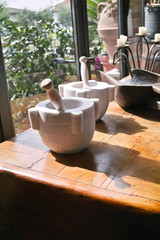 stone mortar on top a table