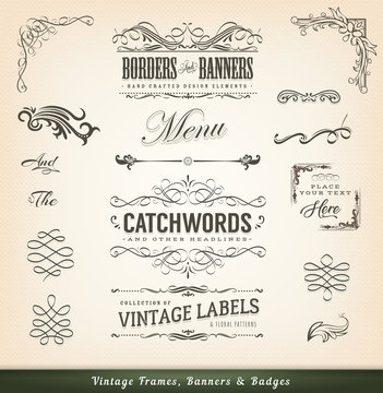 Vintage Calligraphic Frames And Banners