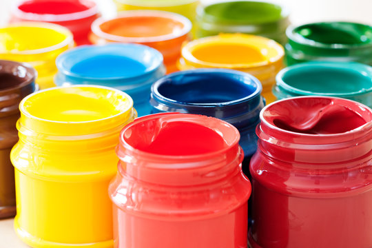 Colorful paints bottles