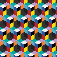 seamless, abstract cube pattern. Colorful design, geometric 3d vector wallpaper, cube pattern background.