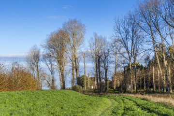 Obraz premium a landscape view of English countryside on sunny autumn day with grass and trees
