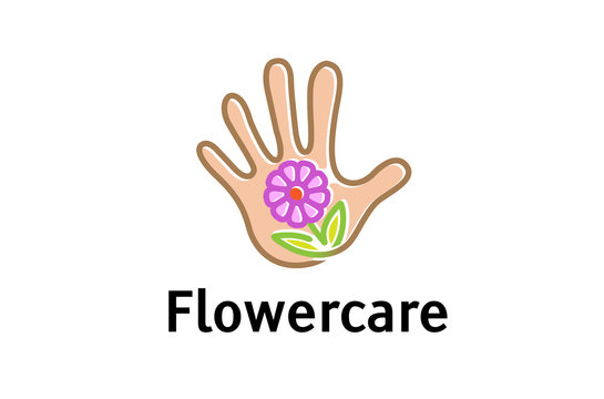 Flower Care Hand Nature Plant Symbol Logo Design Illustration