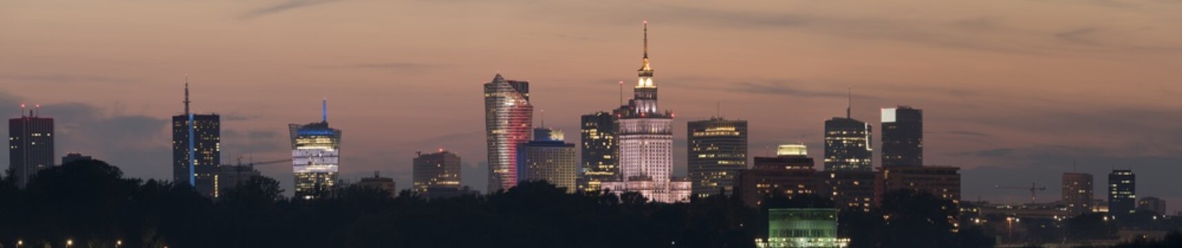 Fototapeta Night panoramic view of Warsaw skyline