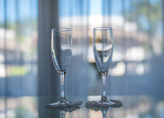two empty wine glasses 