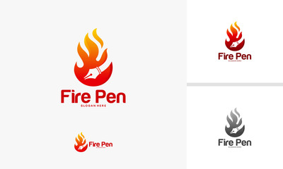 Fire Pen logo designs concept, Hot Pen logo designs template, Fire logo designs vector