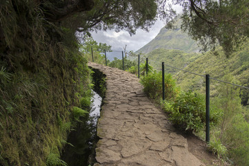 Fototapeta na wymiar Levada do Risco, touristic hiking trail, Rabacal, Madeira island, Portugal