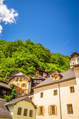 Beautiful architecture of Hallstatt village, Austrian Alps,  Salzkammergut, Austria, Europe