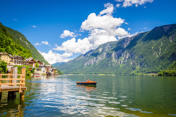 Fantastic landscape of Hallstatt lake, Austrian Alps,  Salzkammergut, Austria, Europe