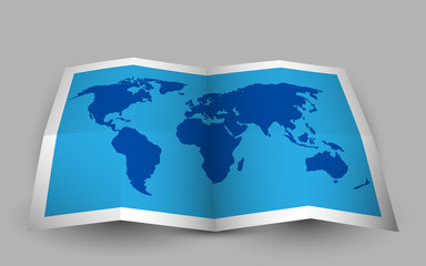 Blue folded world map. Vector illustration