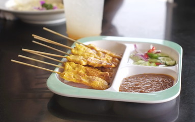 pork satey is the main food and appetizer of the Thai people.