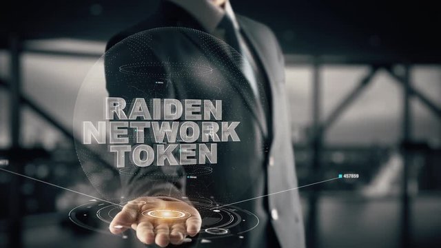 Businessman with Raiden Network Token hologram concept