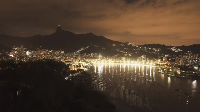 night time panning shot of botafogo and downtown rio de janeiro, brazil