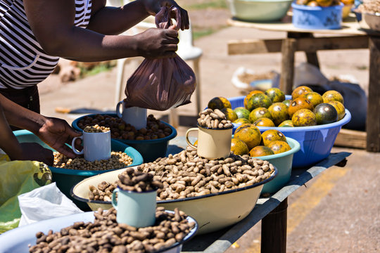 African Street Vendors Selling Traditional Food