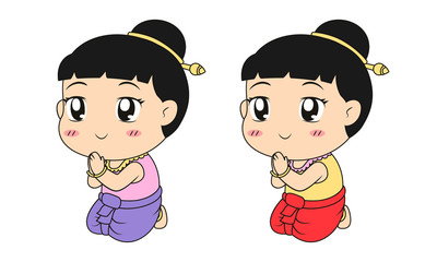 Cute thai girl cartoon vector