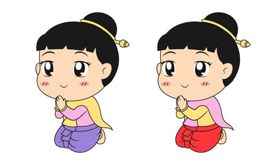 Cute thai girl cartoon vector