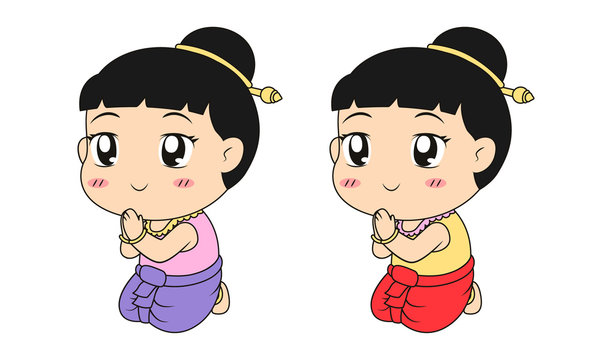 Cute Thai Girl Cartoon Vector