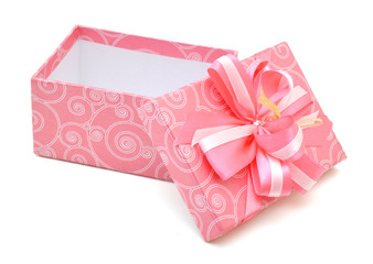 Pink gift box with bow isolated on a white background