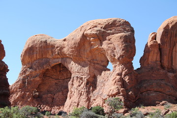 A huge rock formation that resembles an elephant in Arches National Park