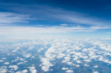 Fototapeta na wymiar Aerial view of Blue sky and Cloud Top view from airplane window