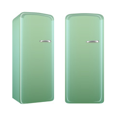 Realistic painted retro style kitchen refrigerator. Vector illustration set isolated on white background.