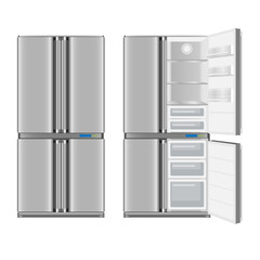 Modern steel refrigerator. Vector illustration on white background