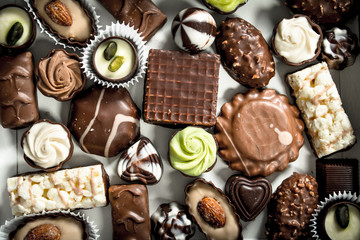 Chocolate candies in box.