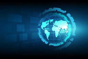 Best Internet Concept of global business. Globe, glowing lines on technological background. Electronics, Wi-Fi, rays, symbols Internet, television, mobile and satellite communications